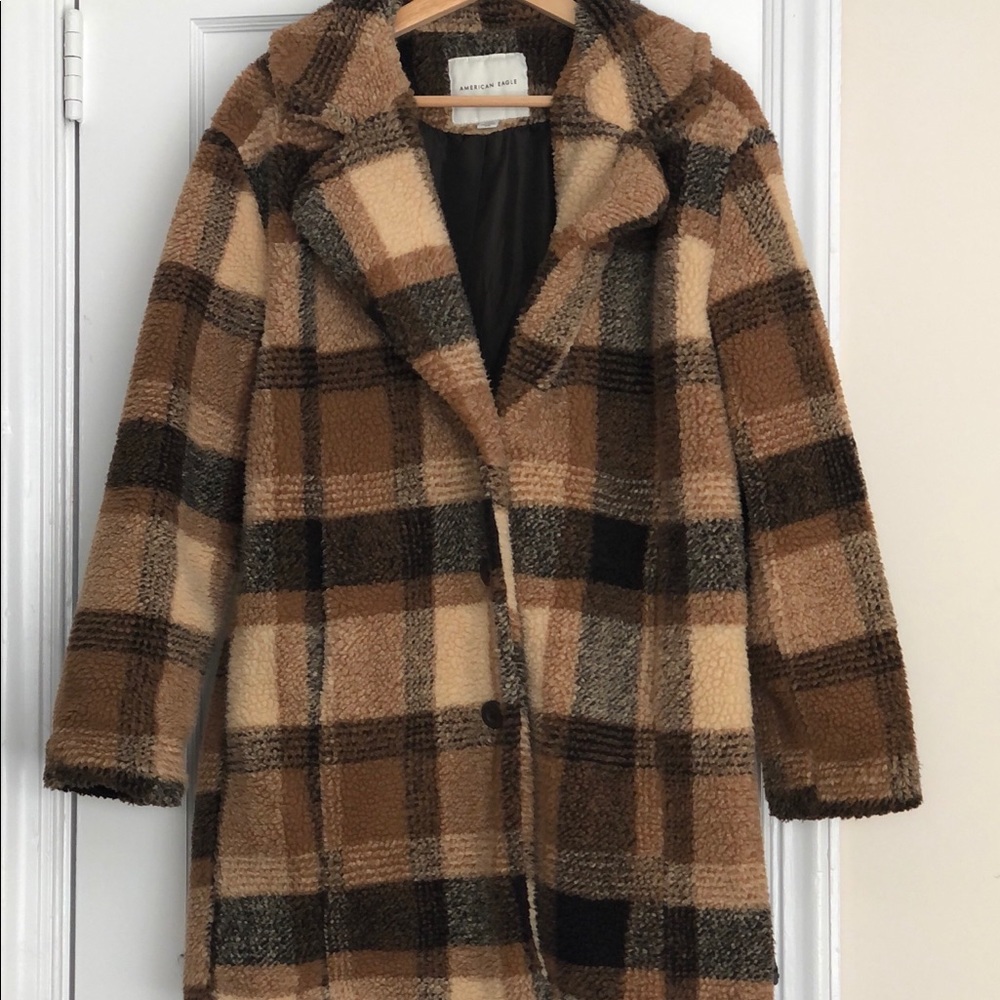 Adorable plush plaid pea coat from American Eagle